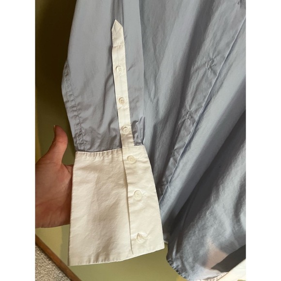 Equipment Arlette Blue White Button-Front French-Cuff Poplin Shirt M - Picture 4 of 7